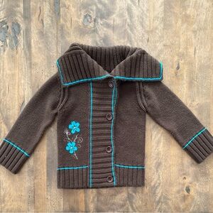 Charming Kids Brown Knit Jacket with Blue Details